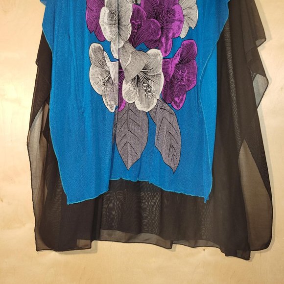 Michael X Blue Black Floral Sheer Knit Layered Swimsuit Coverup Women Size L - Picture 9 of 10